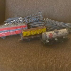 Vintage Metal Toy Train Cars & Metal Track Sections